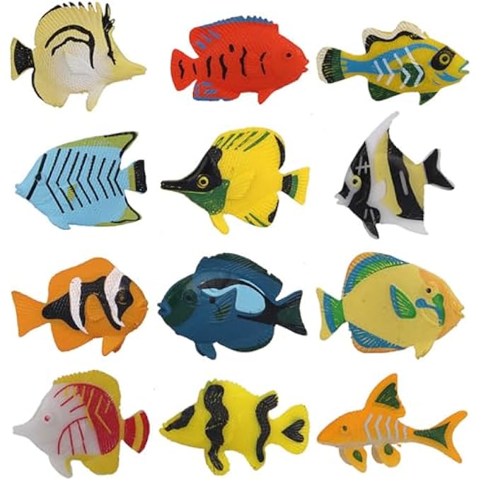 12-PIECE TROPICAL FISH TOY SET, PLASTIC OCEAN CREATURE FIGURINES FOR KIDS, EDUCATIONAL MARINE ANIMAL FIGURES, PARTY FAVORS, AND MINIATURE GIFTS - Image 1